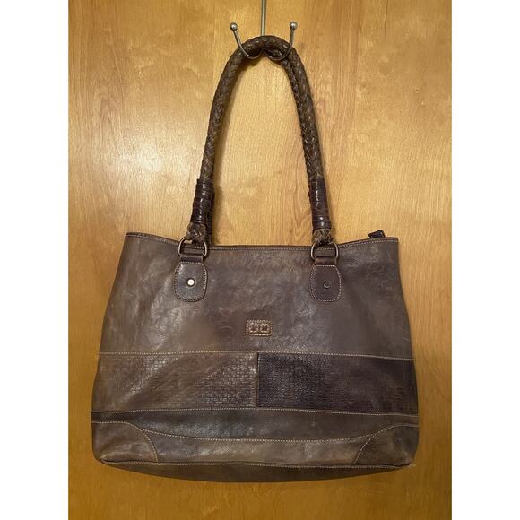 Bed Stu Rockaway Distressed Brown Rustic Leather Braided Large Tote Bag - Picture 1 of 11